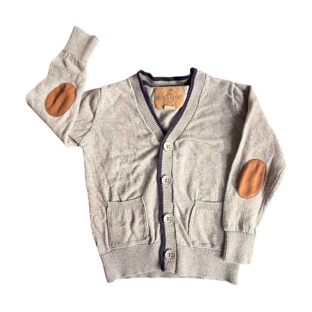 Hope & Henry Light Gray Cardigan w/ Elbow Patches — Size 12–18M